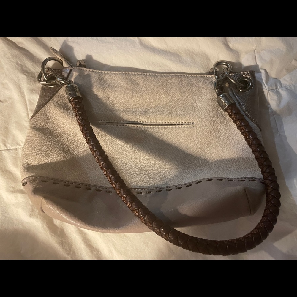 The Sak Cream Pebbled Leather With Metallic Trim Handbag - Great condition